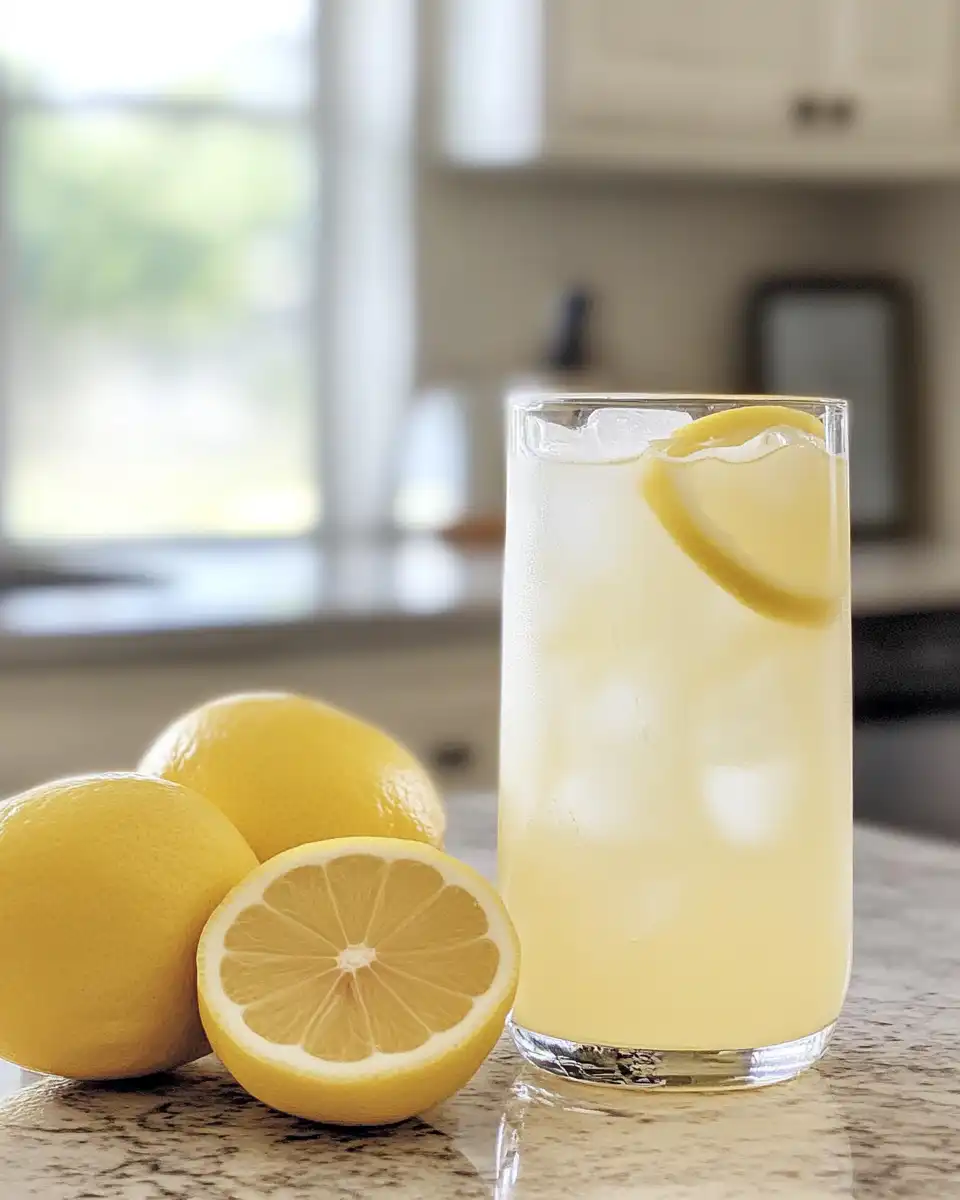 Serving creamy lemonade over ice in pitcher with lemon slices and mint