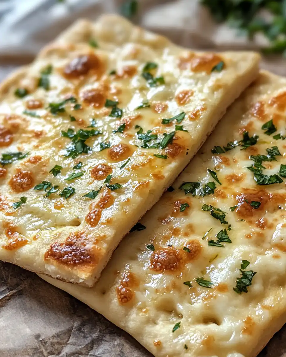 Slices of freshly baked cottage cheese flatbread served with salad