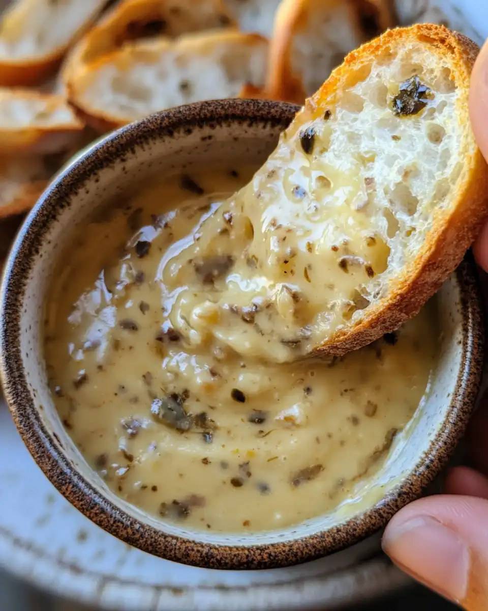 Cowboy Butter Dipping Sauce warm and ready in bowl with herbs