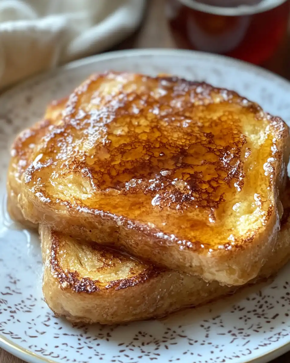 Golden crust and creamy inside of finished creme brulee French toast bake