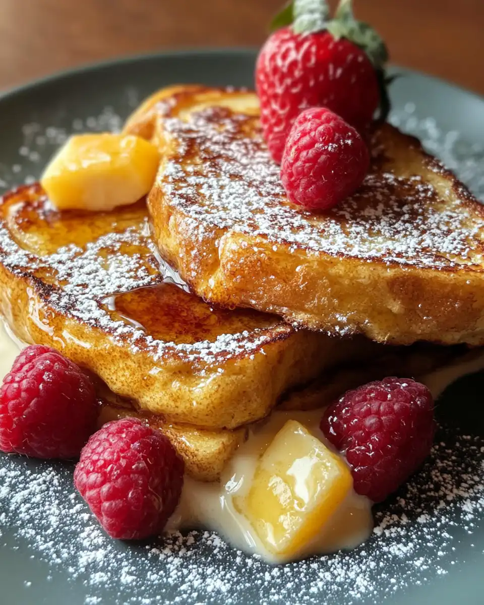 Overnight Creme Br FBl E9e French Toast Bake served with whipped cream and berries
