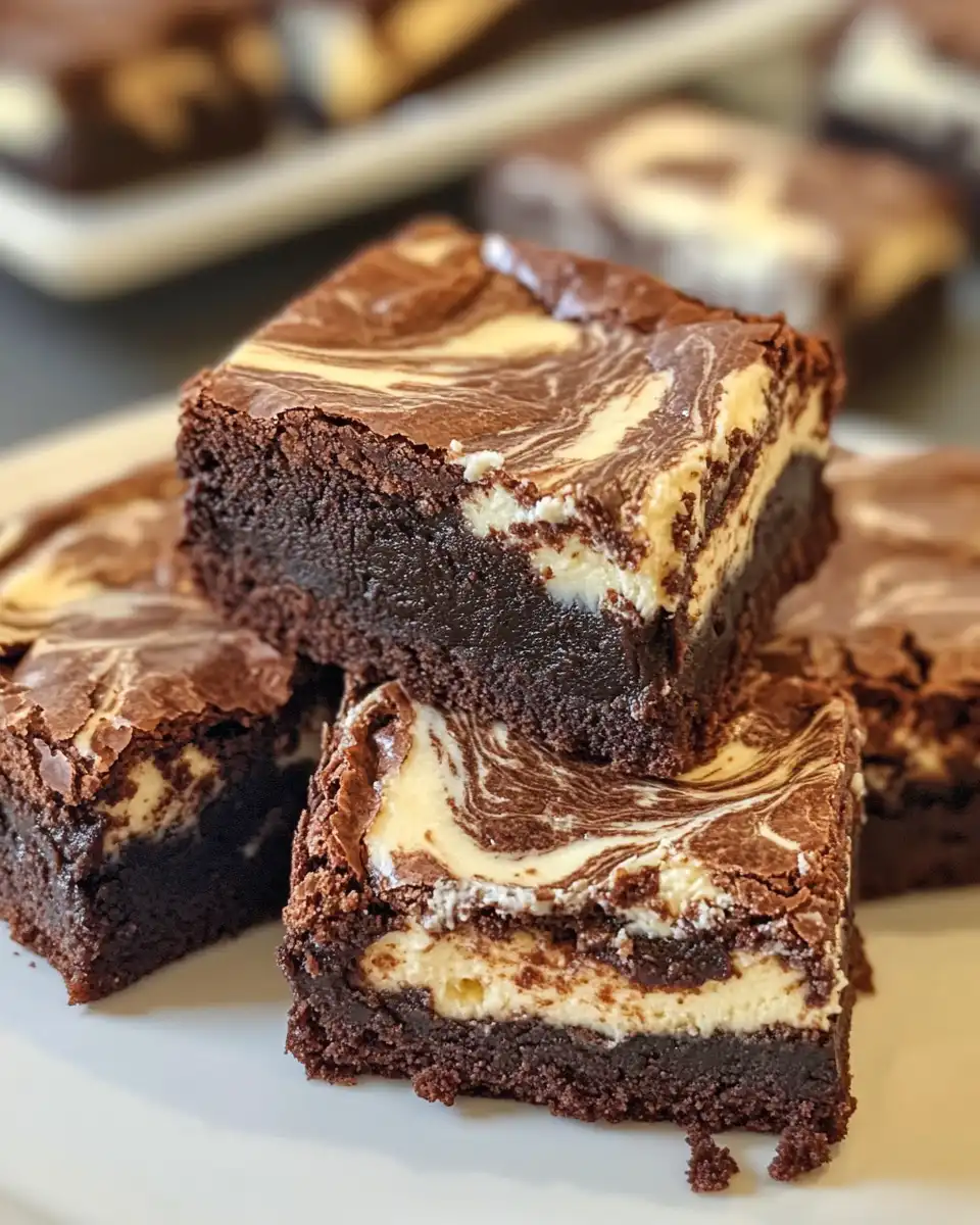 Close up of finished cream cheese swirl brownies with tender texture