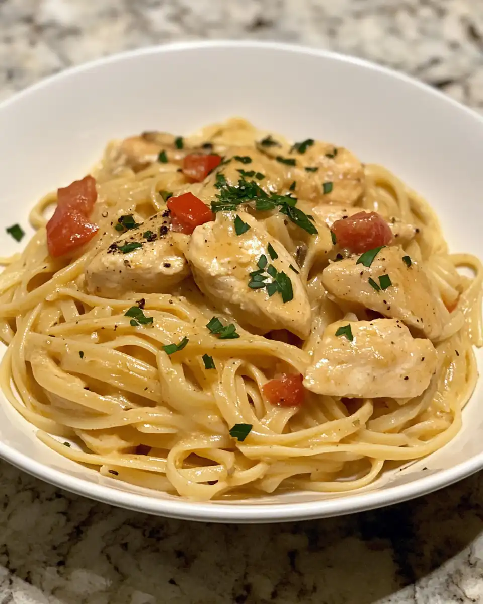 Creamy one pot Cajun chicken linguine in a bowl with steam rising