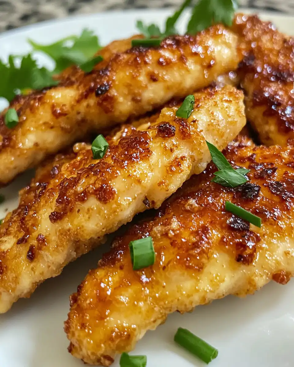 Honey garlic chicken tenders served crispy and golden with sauce on plate