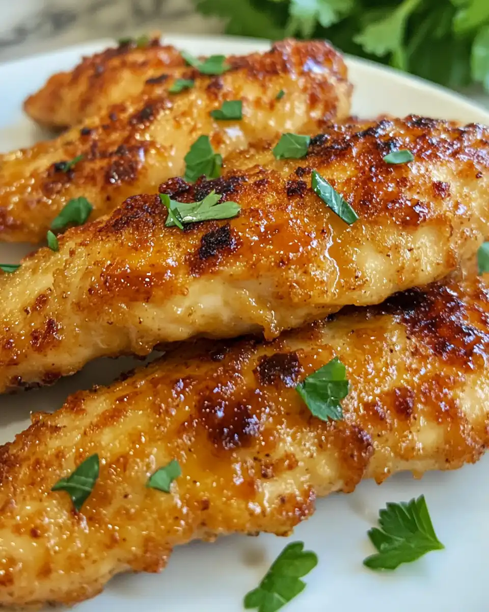 Golden crispy air fryer honey butter garlic chicken tenders fresh out of the cooker