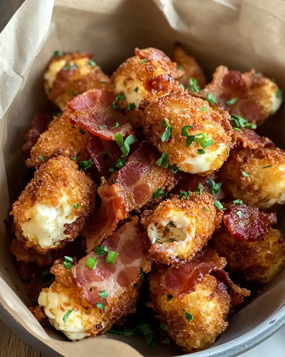 Ingredients including frozen mozzarella sticks and bacon ready for popping