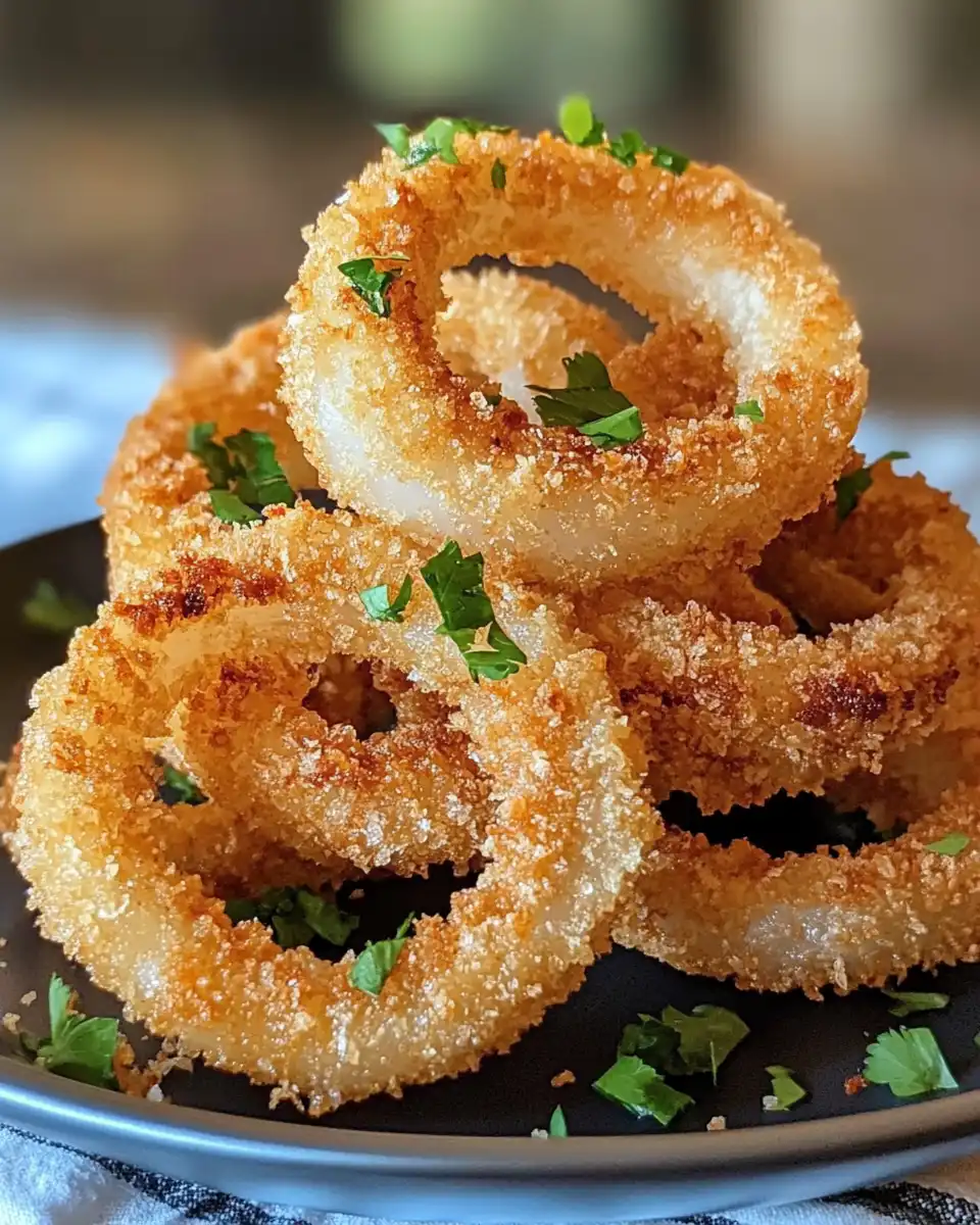 Parmesan cheese spread in shallow dish for coating onion rings