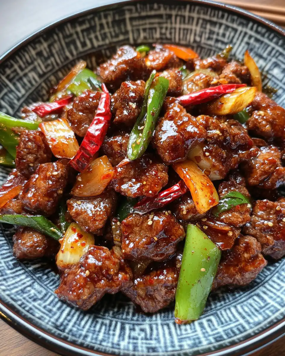 Ingredients for crispy sticky chili beef including soy sauce, garlic, ginger, and scallions