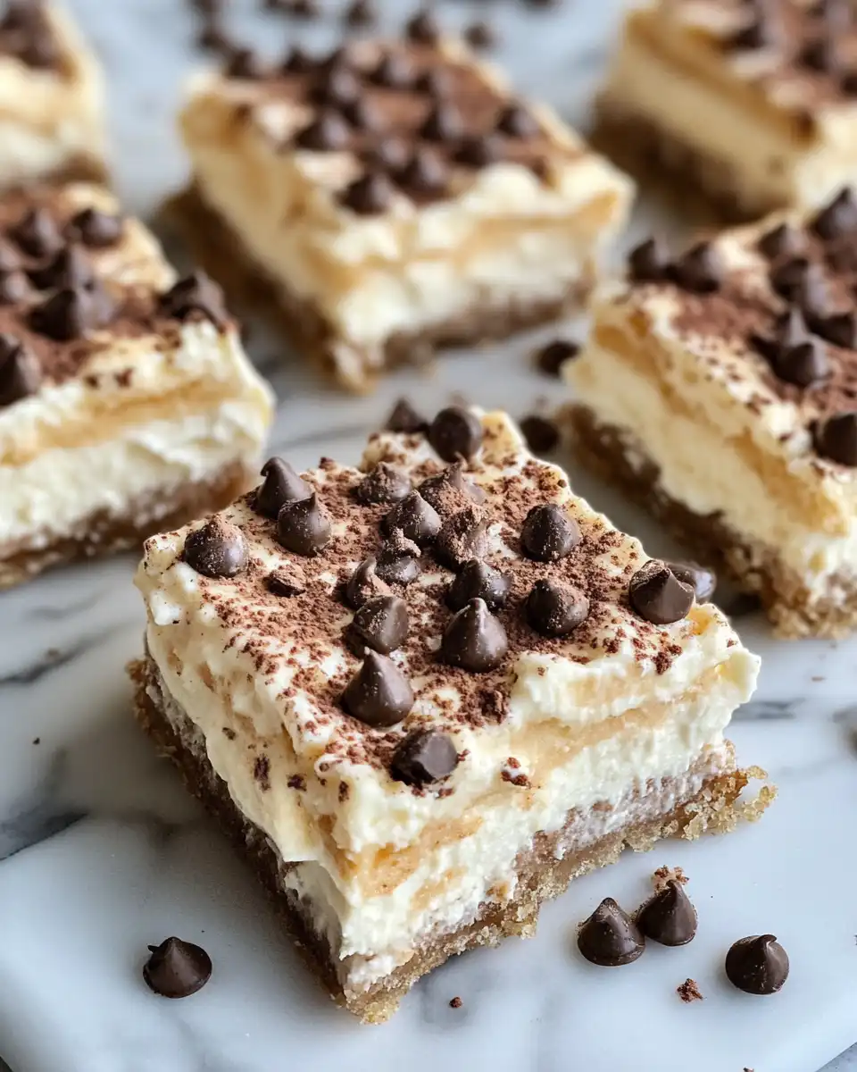 Close up of finished cannoli cheesecake bars with chocolate chips and pistachios