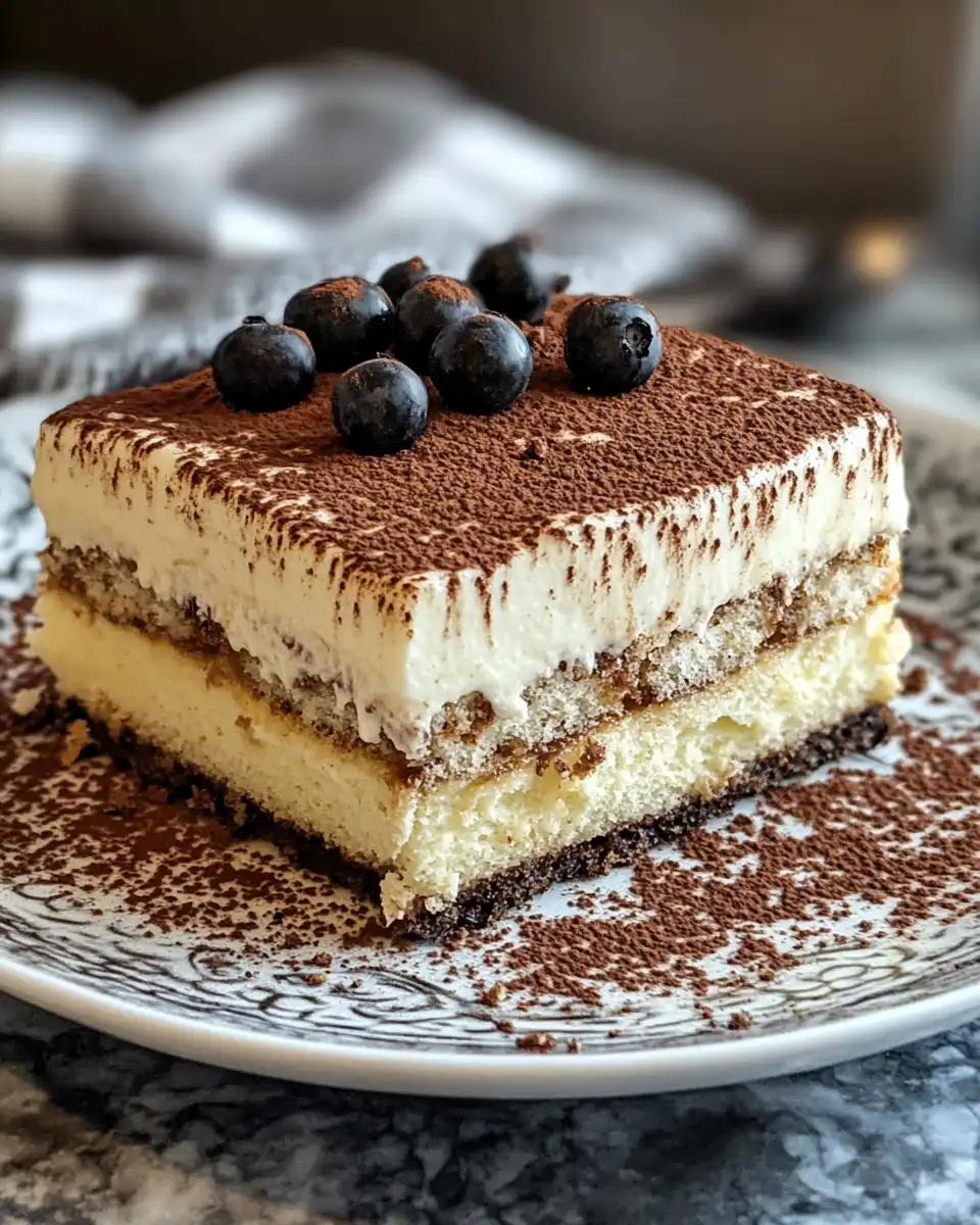 Served tiramisu dessert with caramel drizzle and chocolate shavings