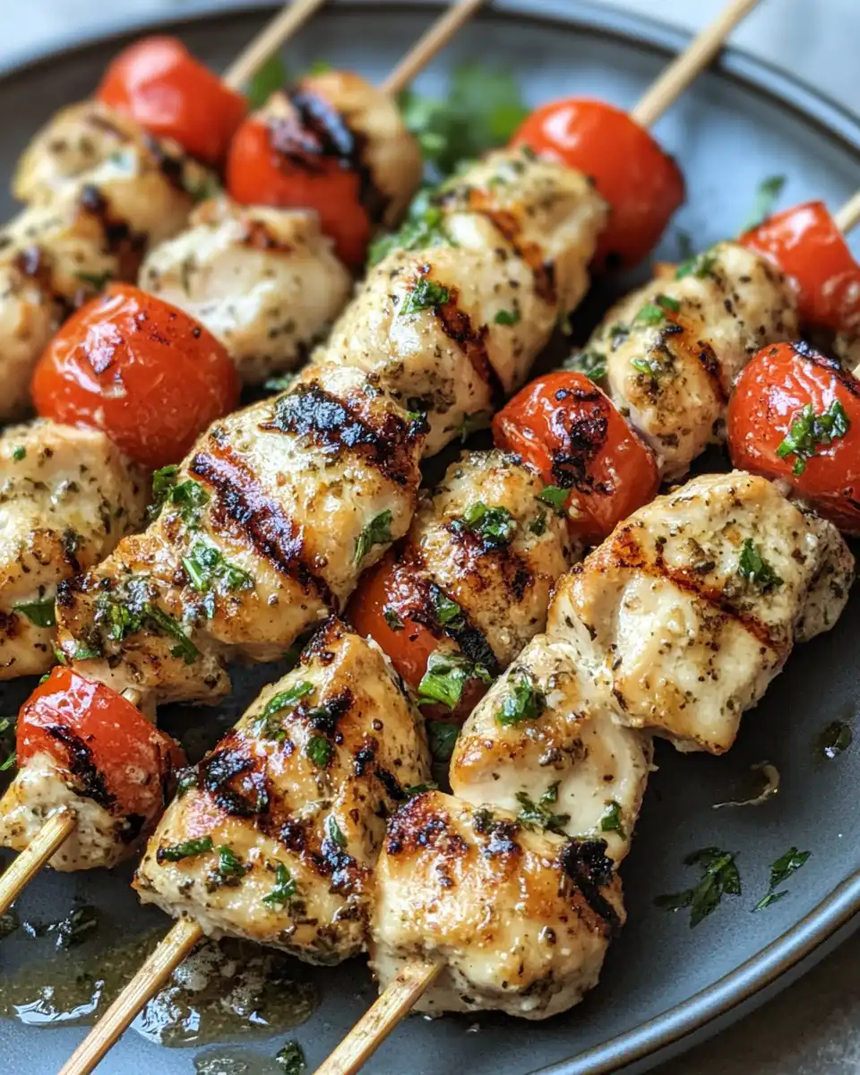 Marinated chicken skewers on wooden sticks ready to grill