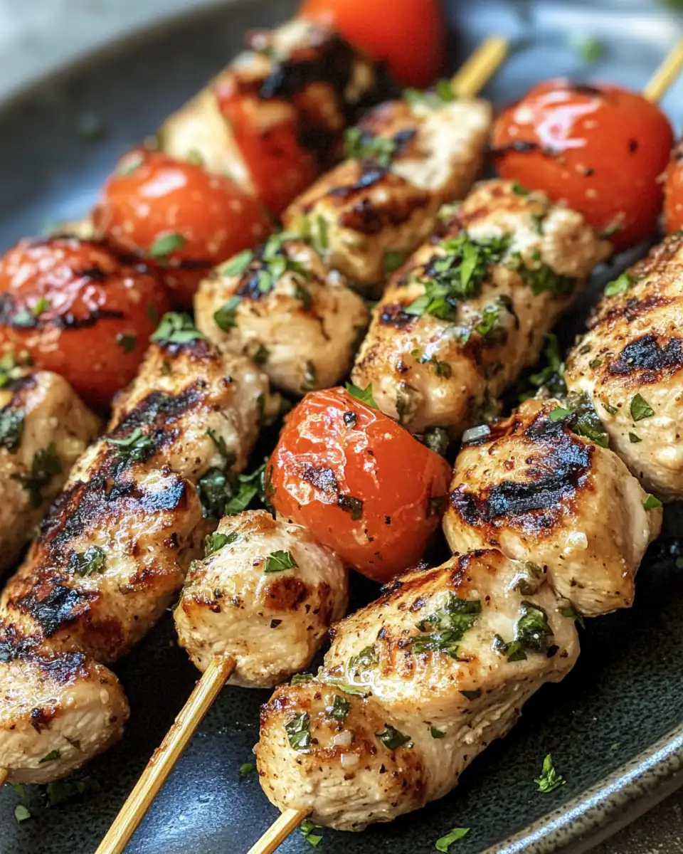 Chicken skewers cooked with garlic parmesan sauce