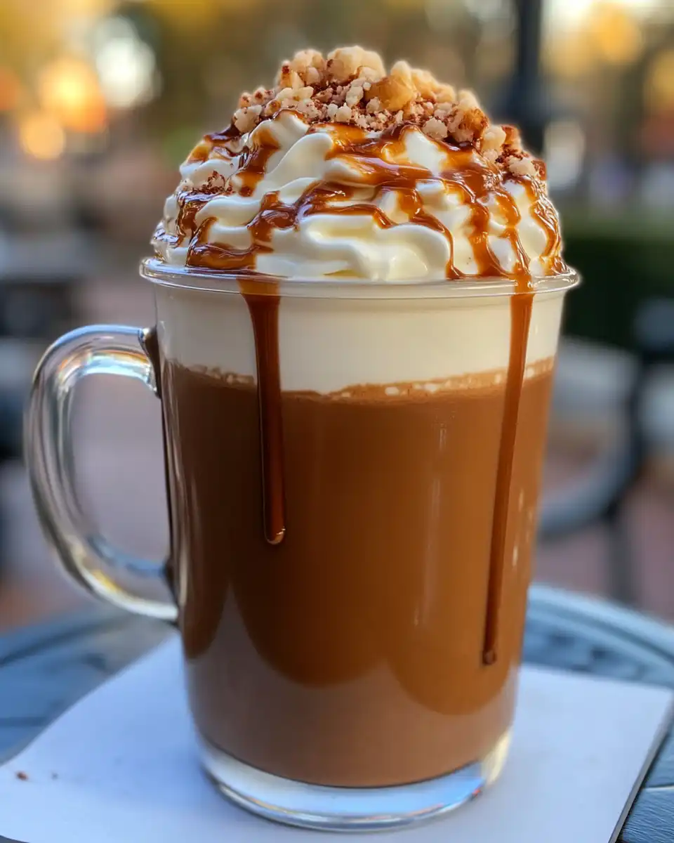 Served Disneyland hot chocolate topped with whipped cream and cinnamon
