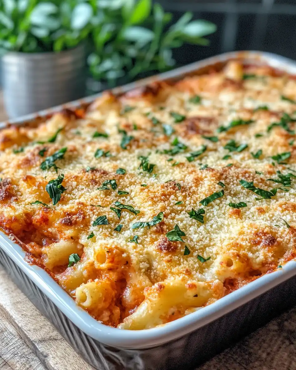 Chicken Parmesan in a casserole dish ready to serve