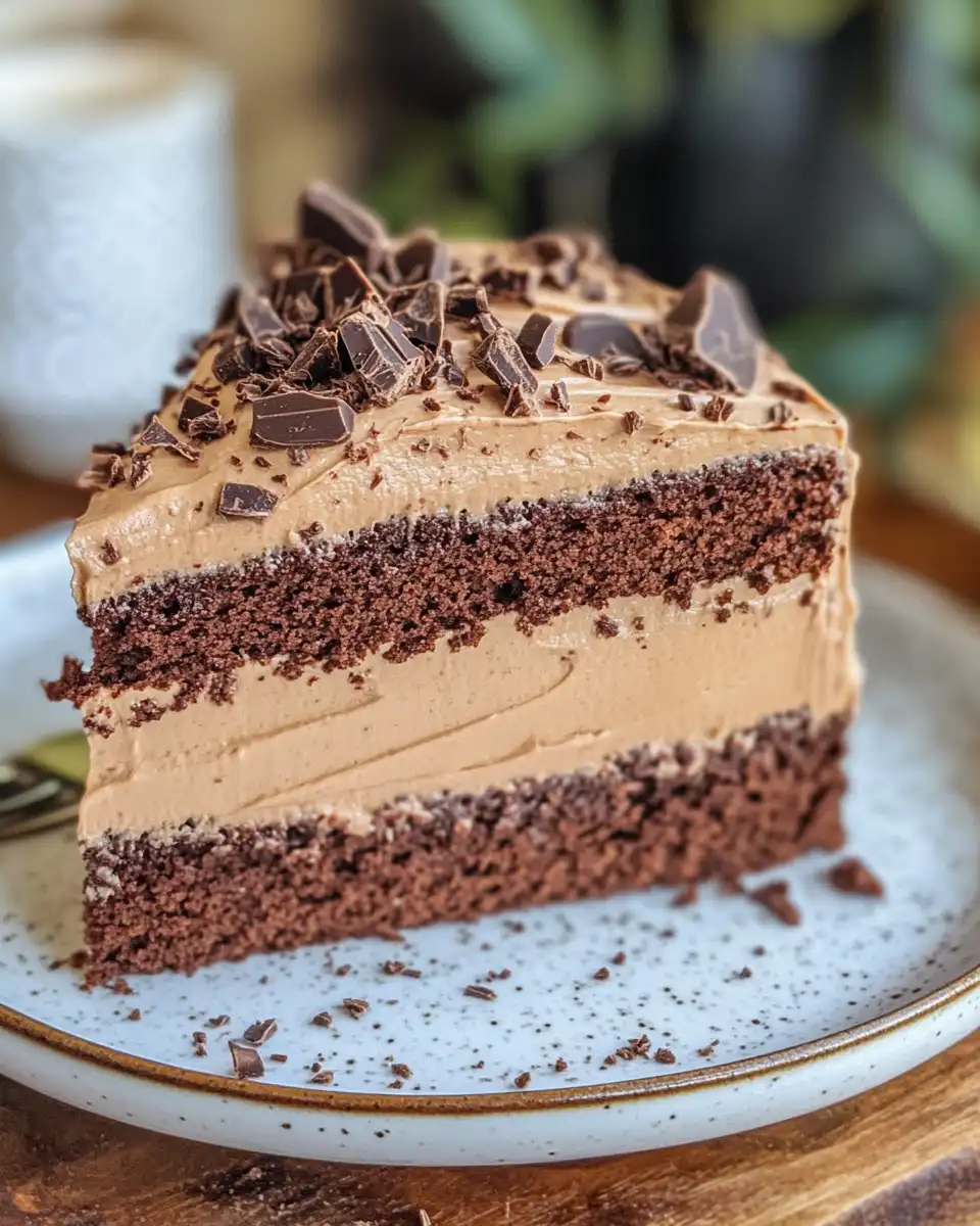 Slice of Baileys Chocolate Coffee Cake with chocolate chips