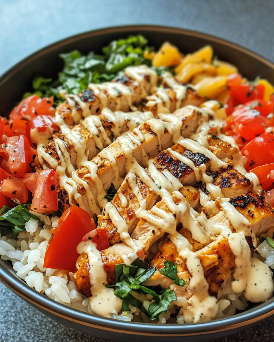 Close up of plated creamy garlic chicken with rice served