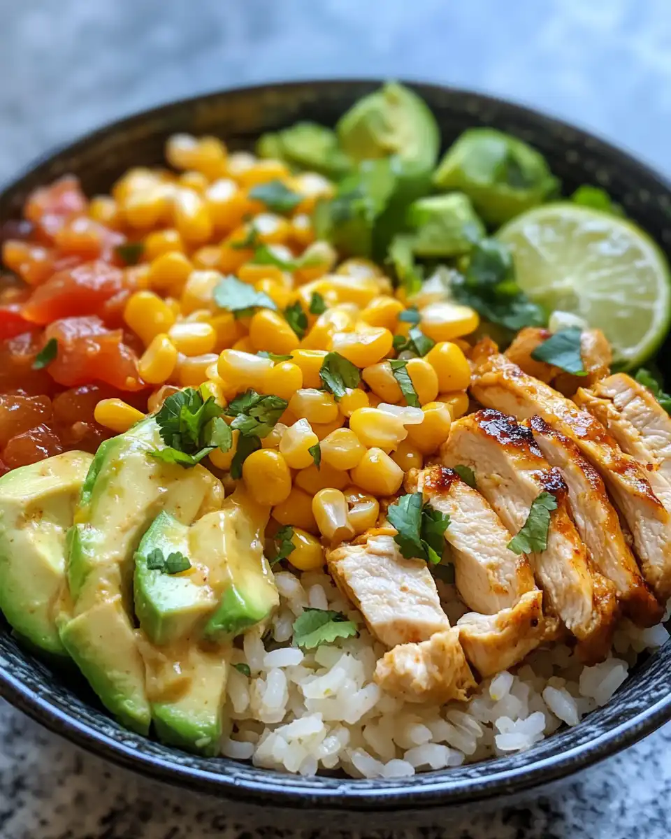 Street Corn Chicken Rice Bowl fresh and ready to serve