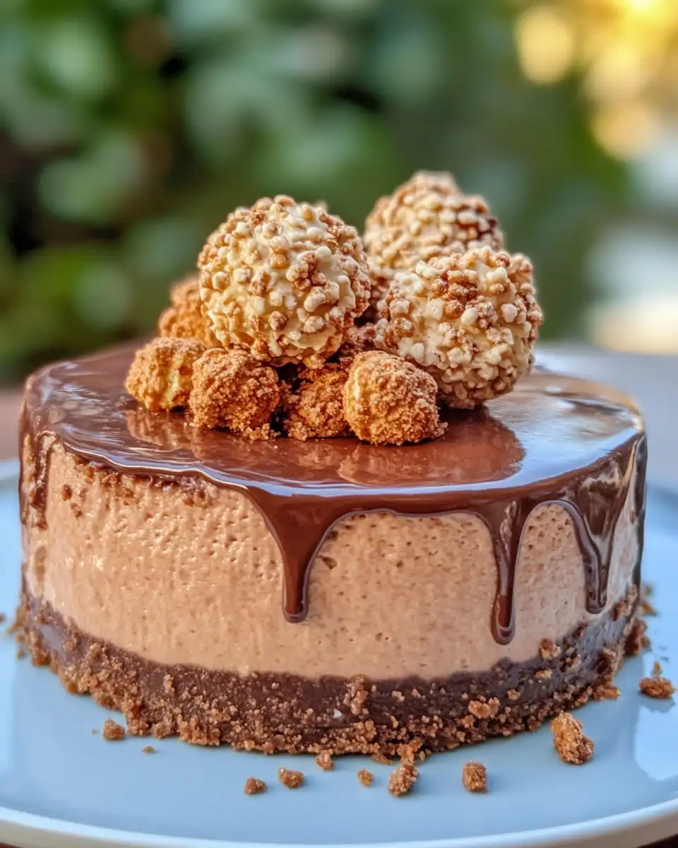 Close up of Ferrero Rocher Nutella cheesecake fresh and ready