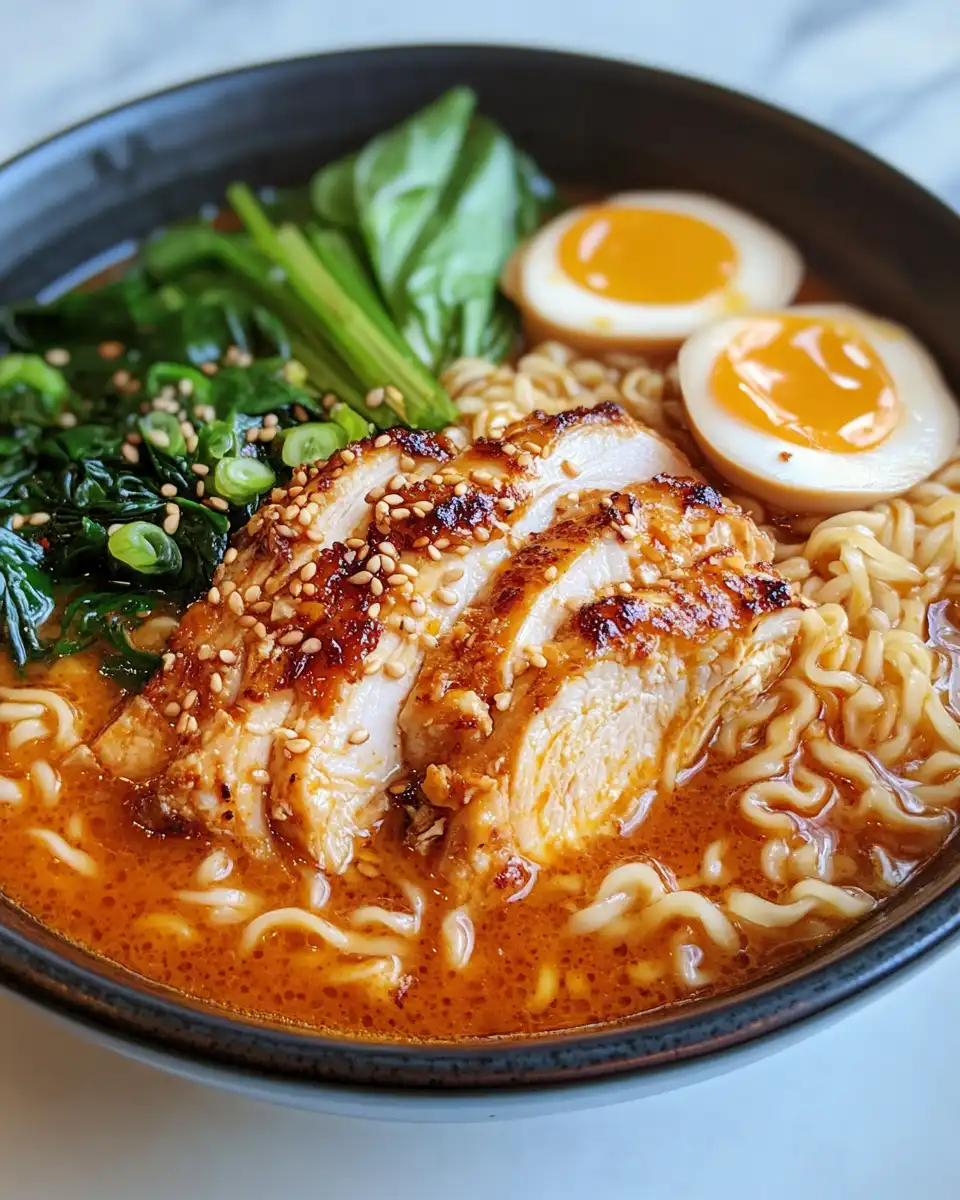 Freshly prepared ingredients including thin sliced chicken, garlic, and ramen noodles