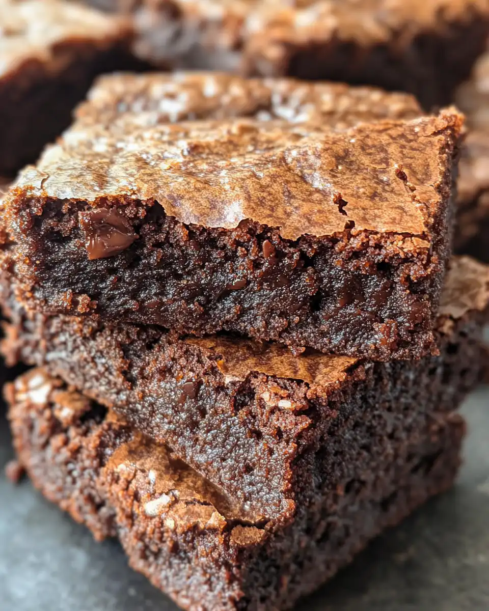 Close-up shot of fudgy chewy brownies served