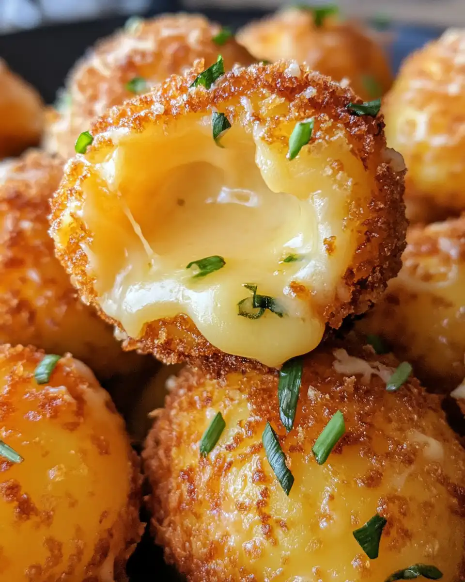 Golden crispy cooked potato cheese bombs served on plate
