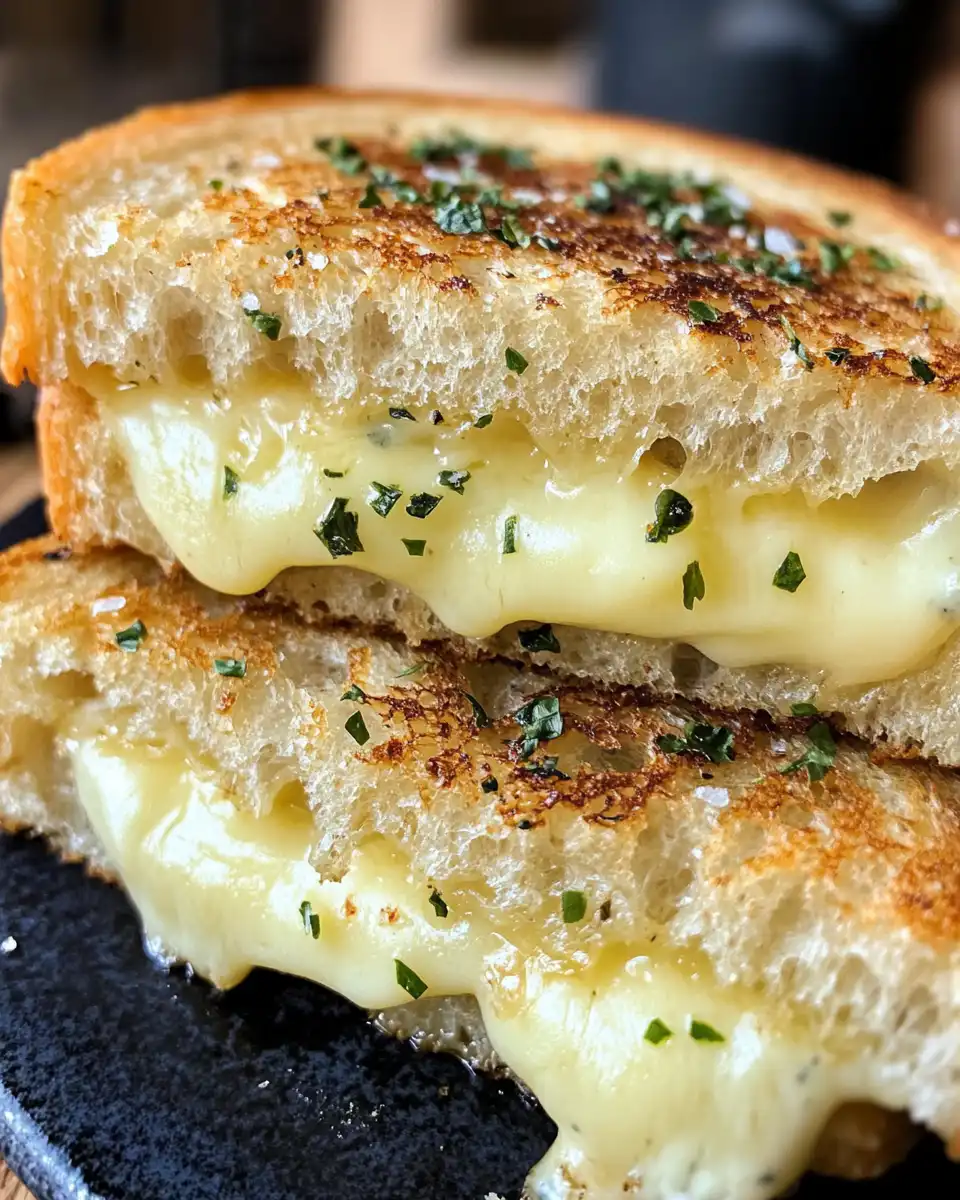 Ingredients and tools for garlic bread grilled cheese sandwich preparation