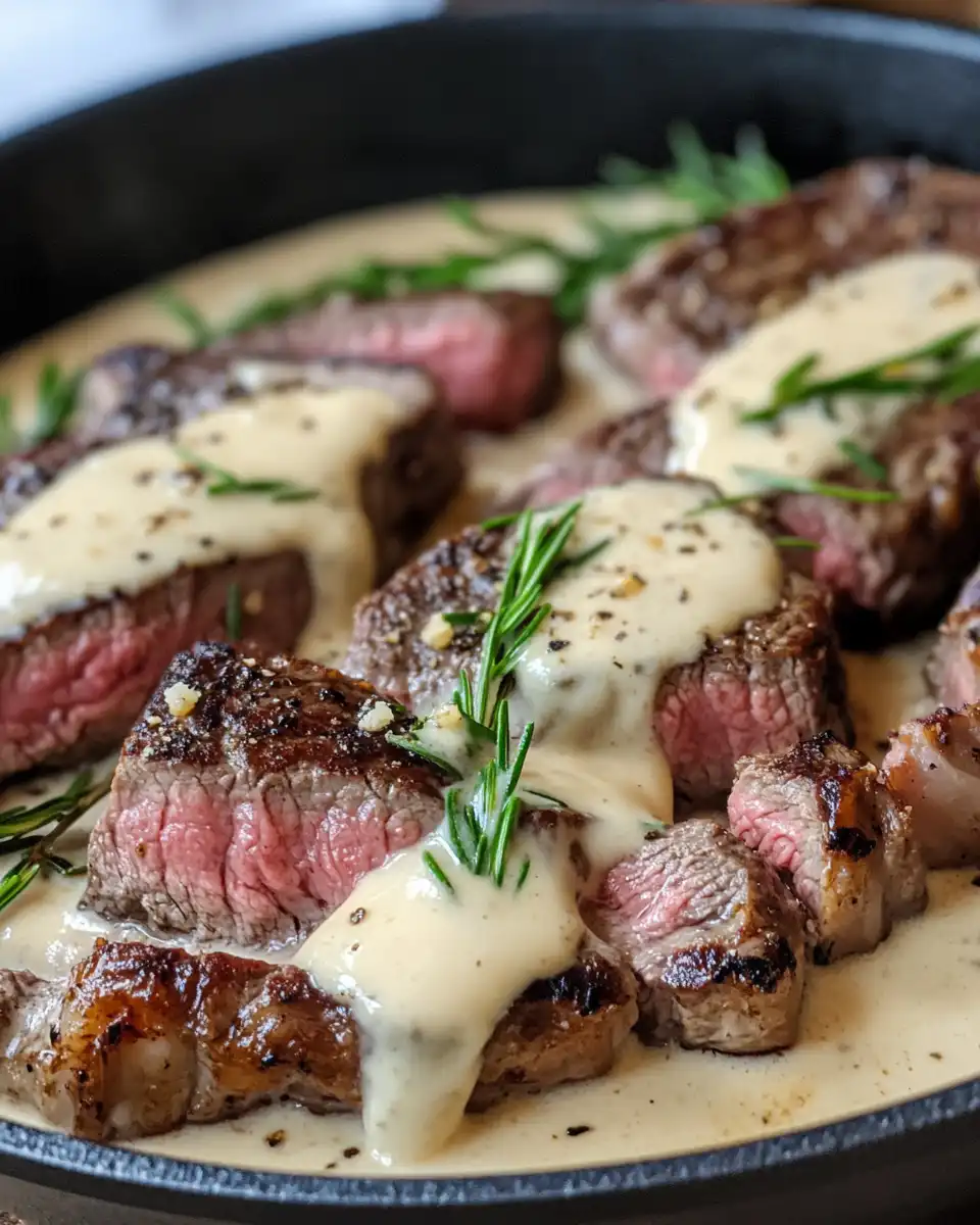 Searing garlic butter steak bites in a skillet for perfect crust
