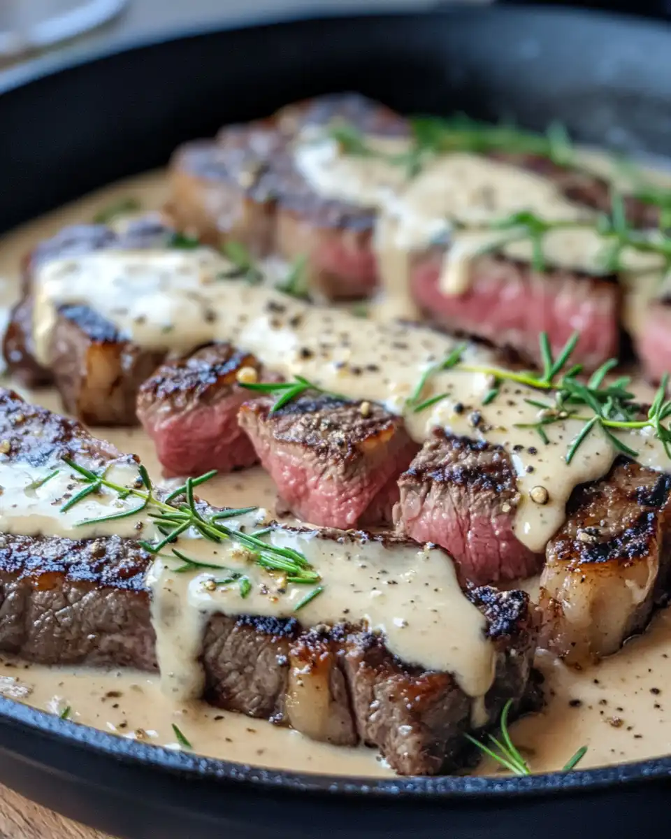 Finished garlic butter steak bites served over mashed potatoes