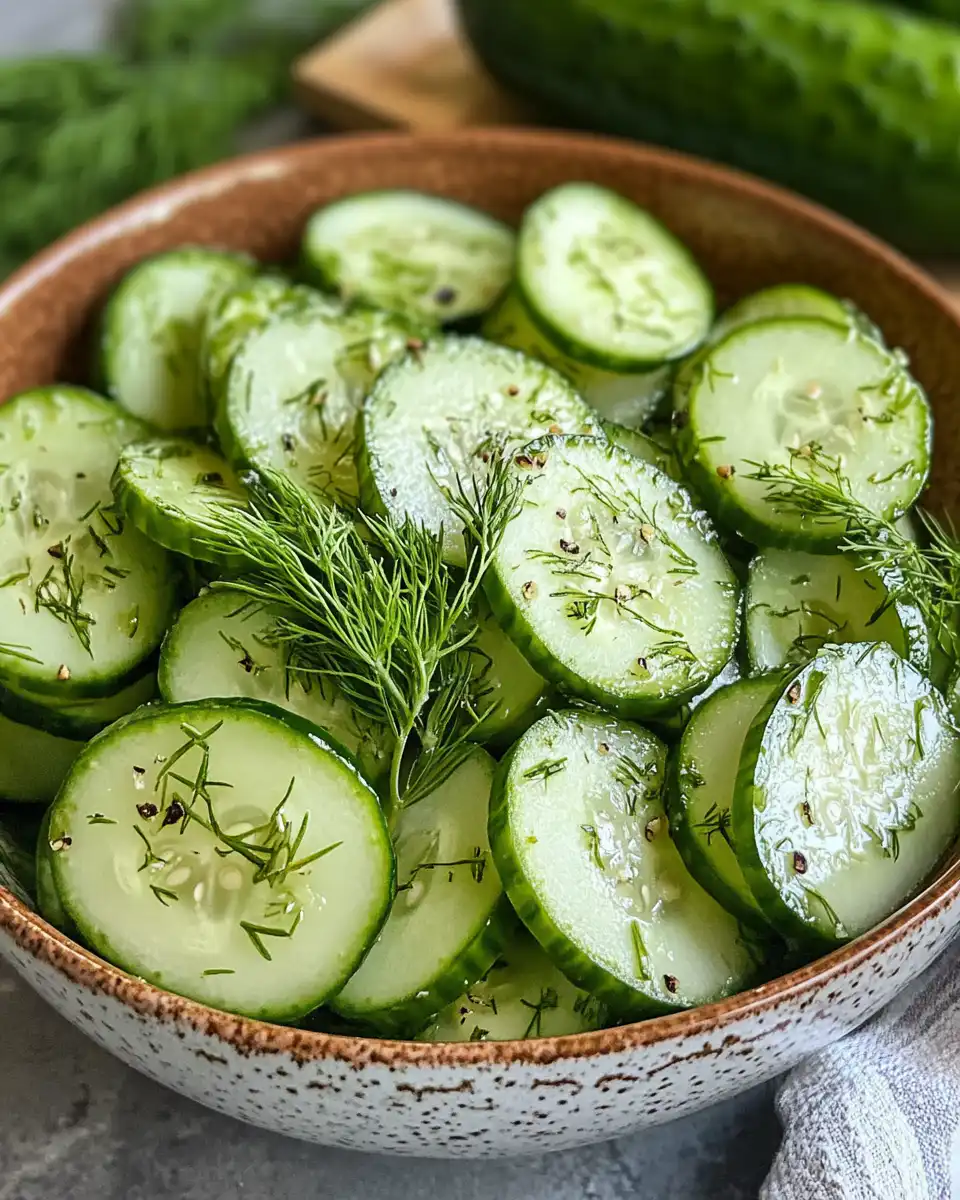 Fresh homemade pickled cucumbers served in a bowl ready to eat