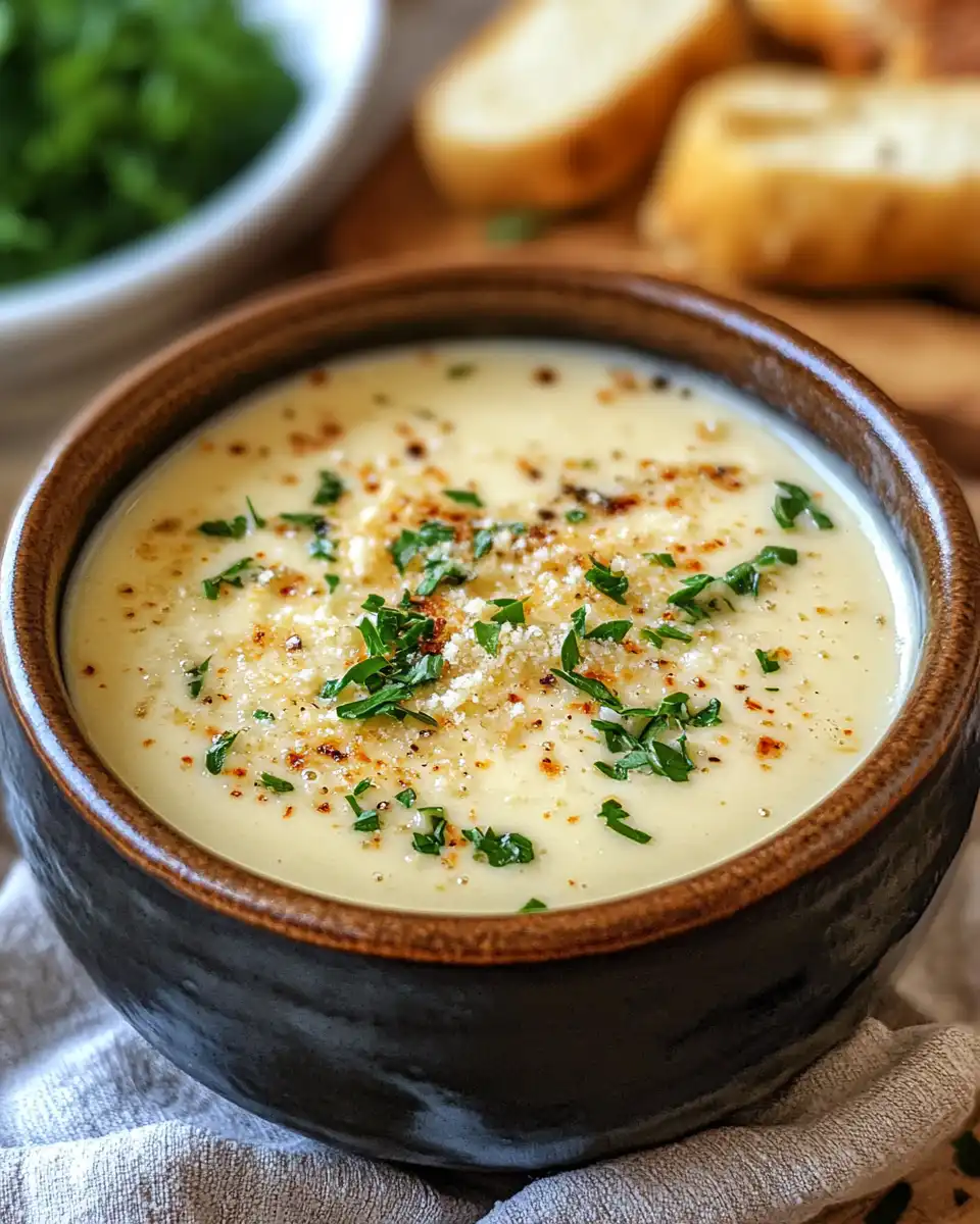 Creamy garlic parmesan sauce drizzled over pasta dish