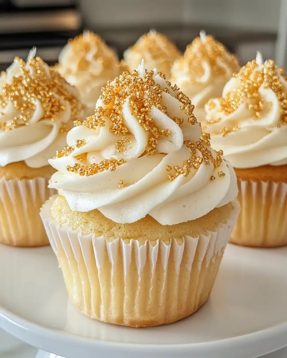 Finished angel food cupcakes topped with fluffy cream and fresh strawberry