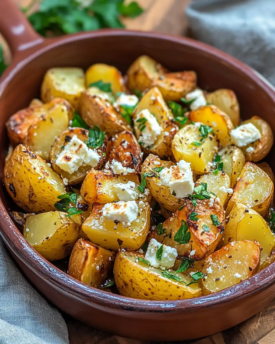 Prep ingredients including sliced lemons, minced garlic, and quartered potatoes in bowl