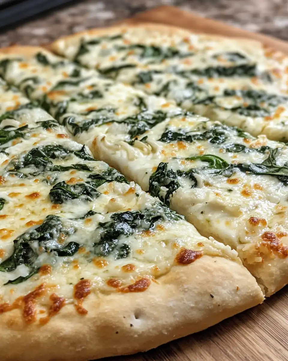 Close up of roasted garlic and spinach pizza in pressure cooker