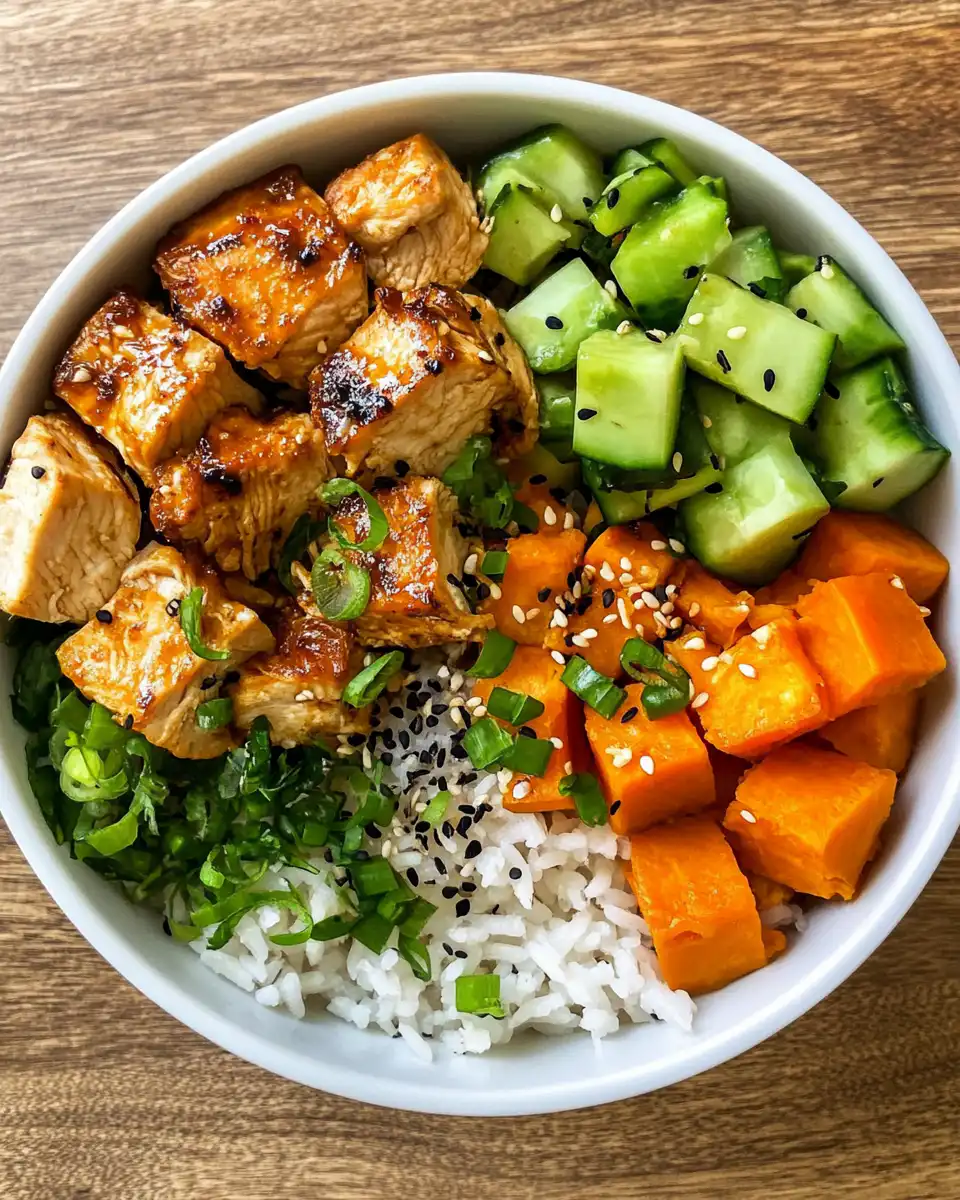 Pressure cooker with chicken sweet potato rice bowl cooking