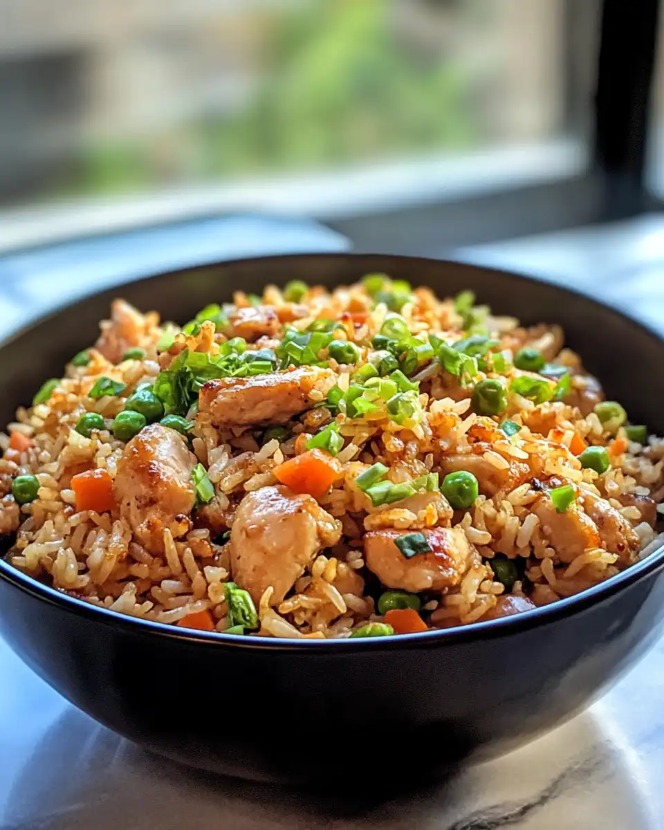 Ingredients for crispy garlic chicken fried rice including chicken, spices, and veggies