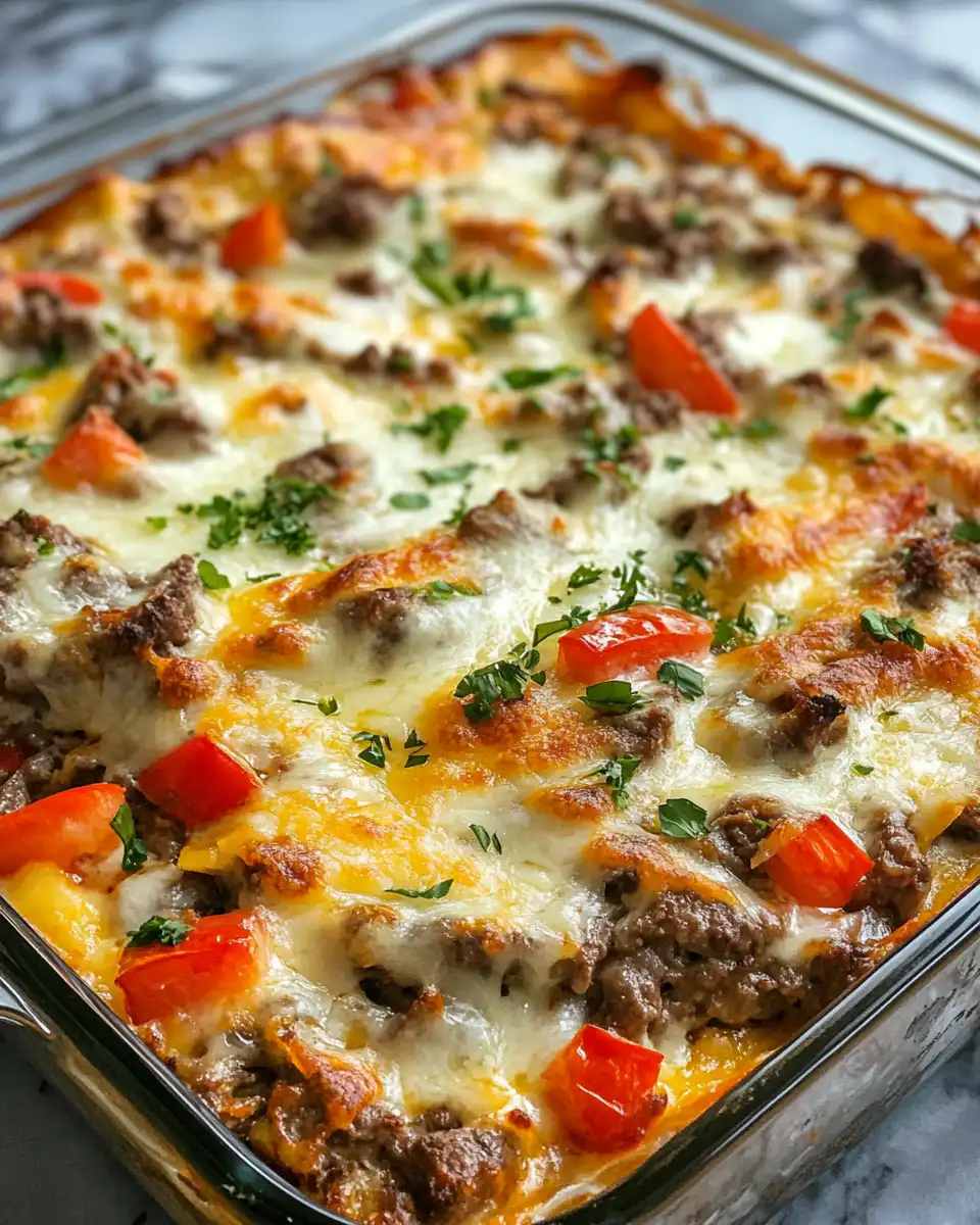 Anticipation and pressure cooking of Philly cheese steak casserole