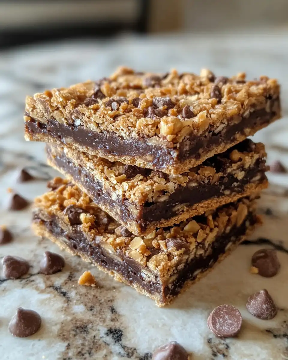 Finished homemade crunch bars chilled and cut into squares