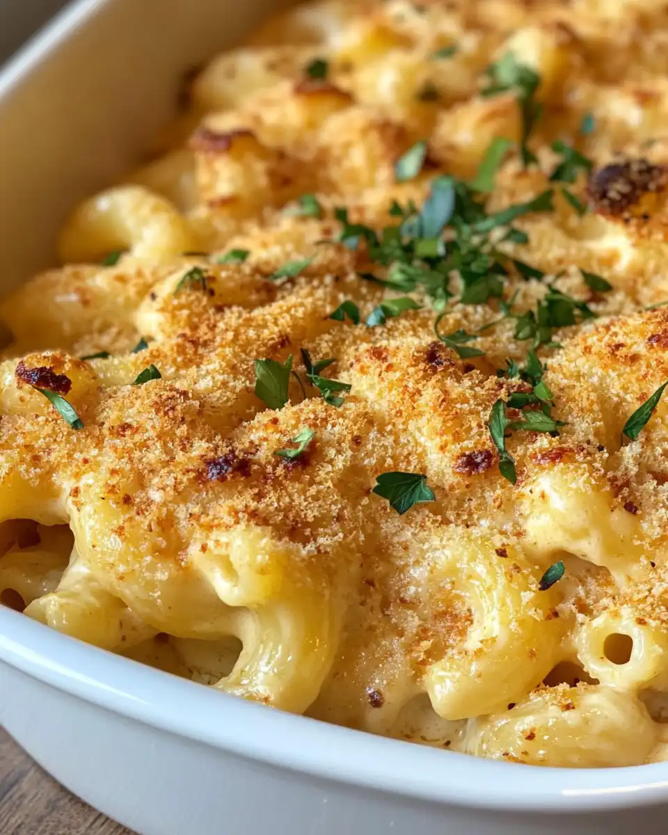 Served hot honey popcorn chicken mac and cheese on plate ready to eat