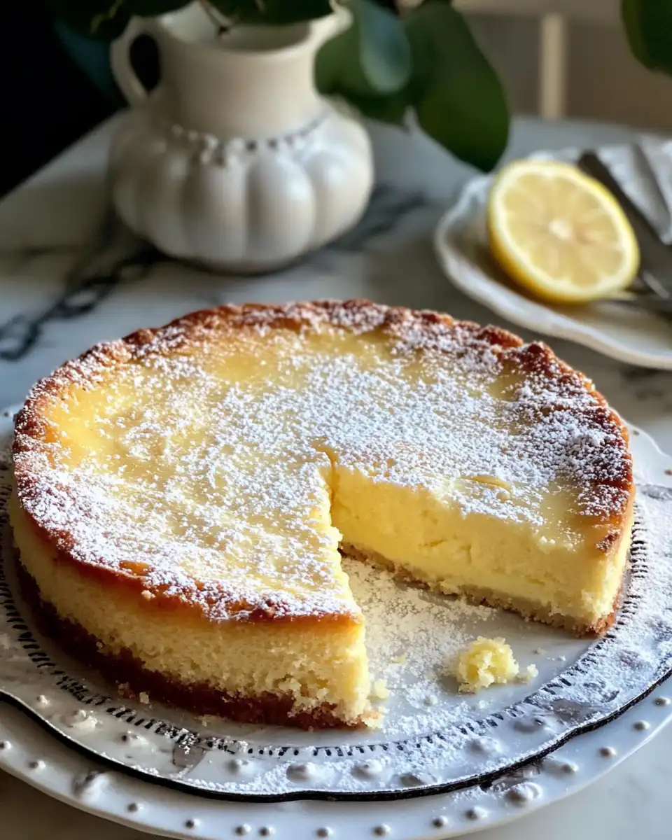 Golden crust and pine nuts topping on lemon custard cake