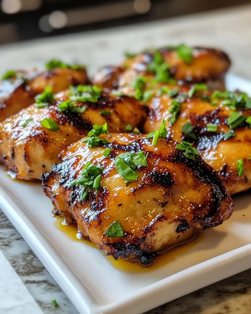 Plated peach jalapeo chicken showing tender juicy pieces and sauce