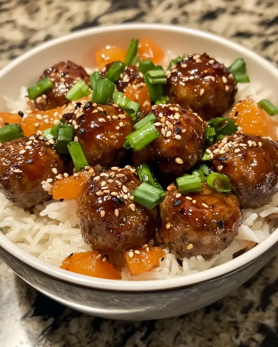 Blended sauce poured over Korean BBQ meatballs