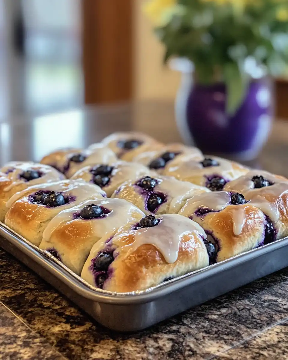 Close up of freshly baked lemon blueberry sweet rolls in pressure cooker