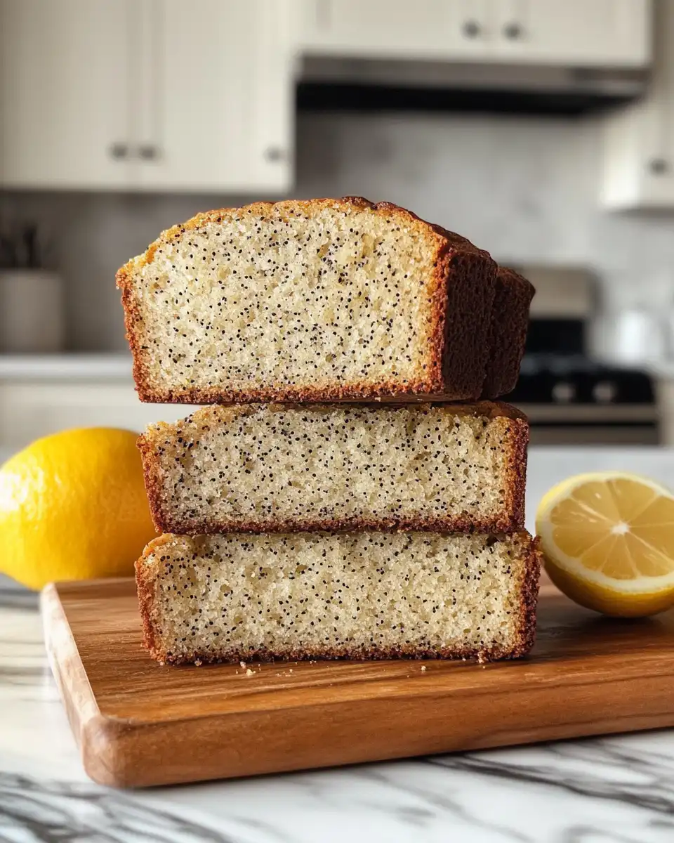 Pouring lemon poppy seed bread batter into loaf pan ready for pressure cooking