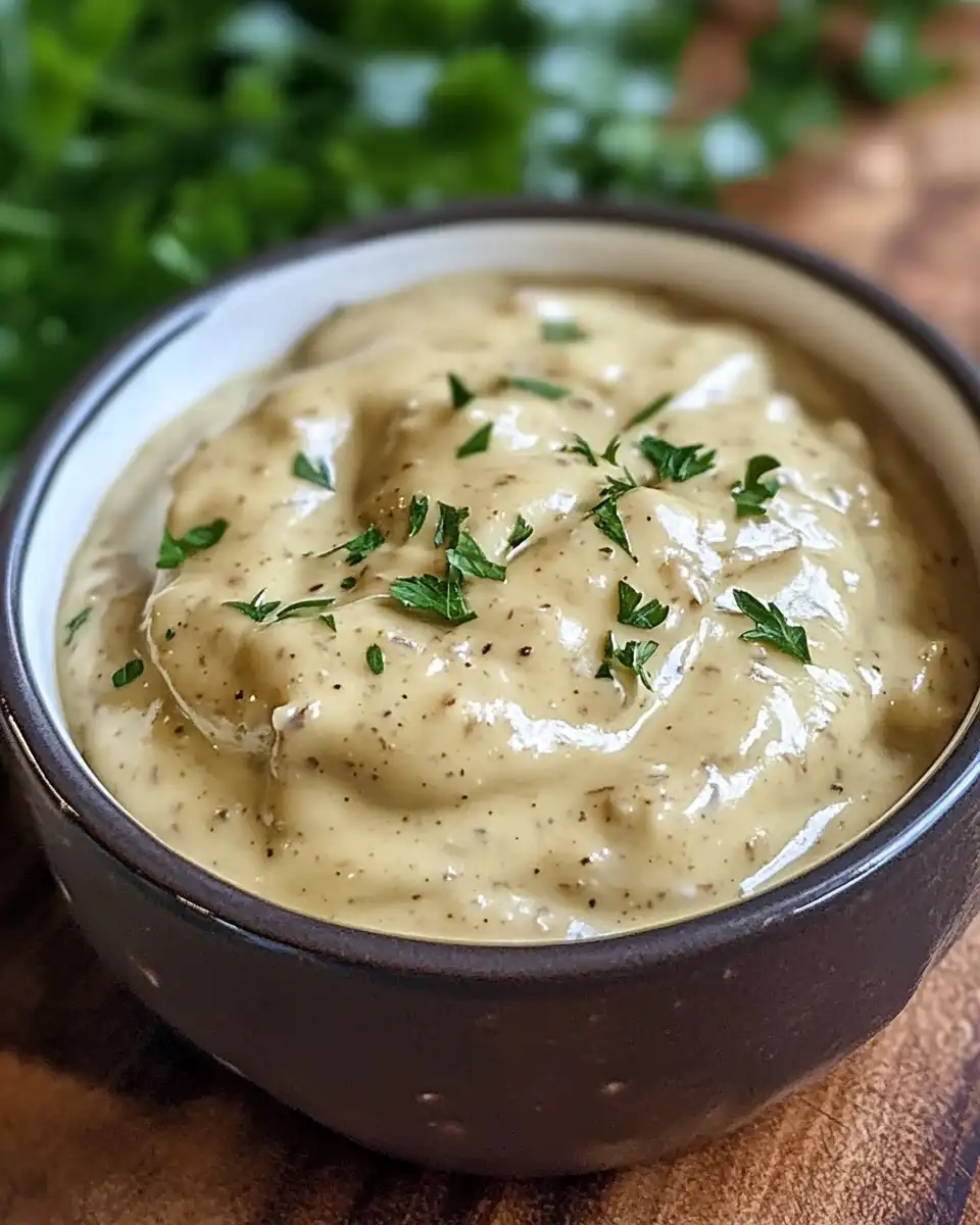 Chilled remoulade sauce in a serving bowl ready to enjoy