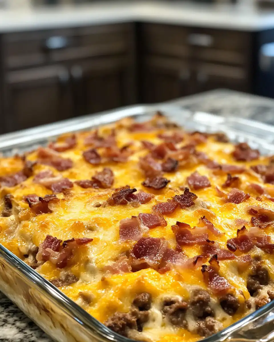 Low carb bacon cheeseburger casserole bubbling in pressure cooker