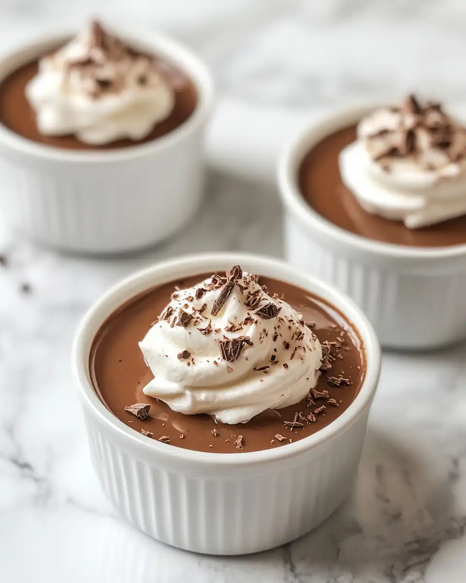 Luxurious chocolate pots de crème in ramekins