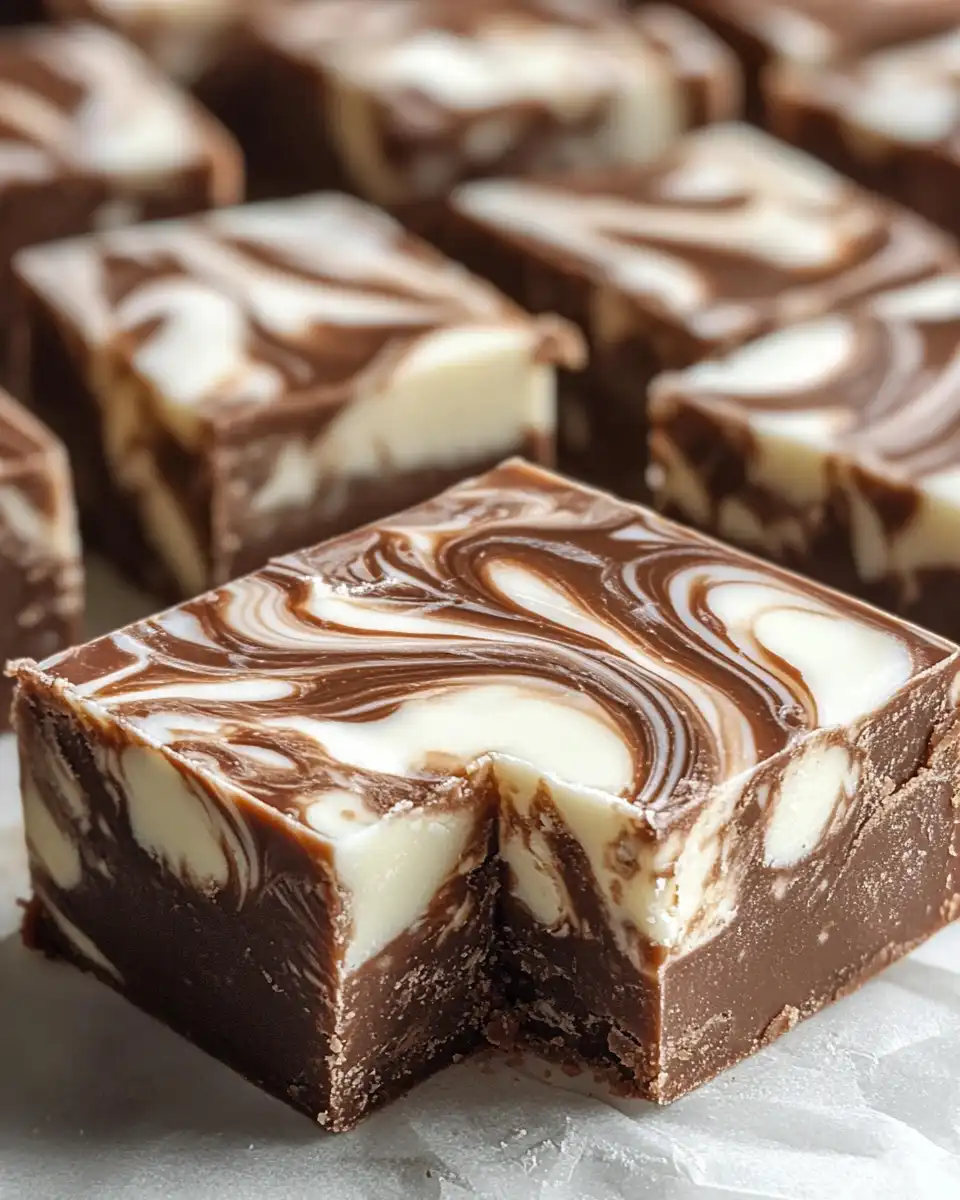Finished marshmallow swirl fudge cut into squares and served