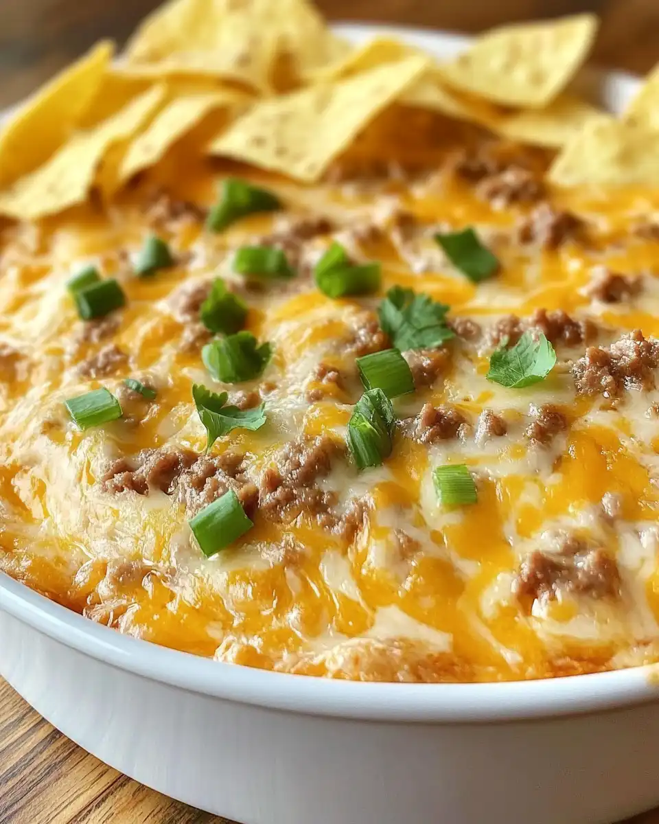 Final ready Texas Trash Dip bubbling with cheese and garnished with jalapenos