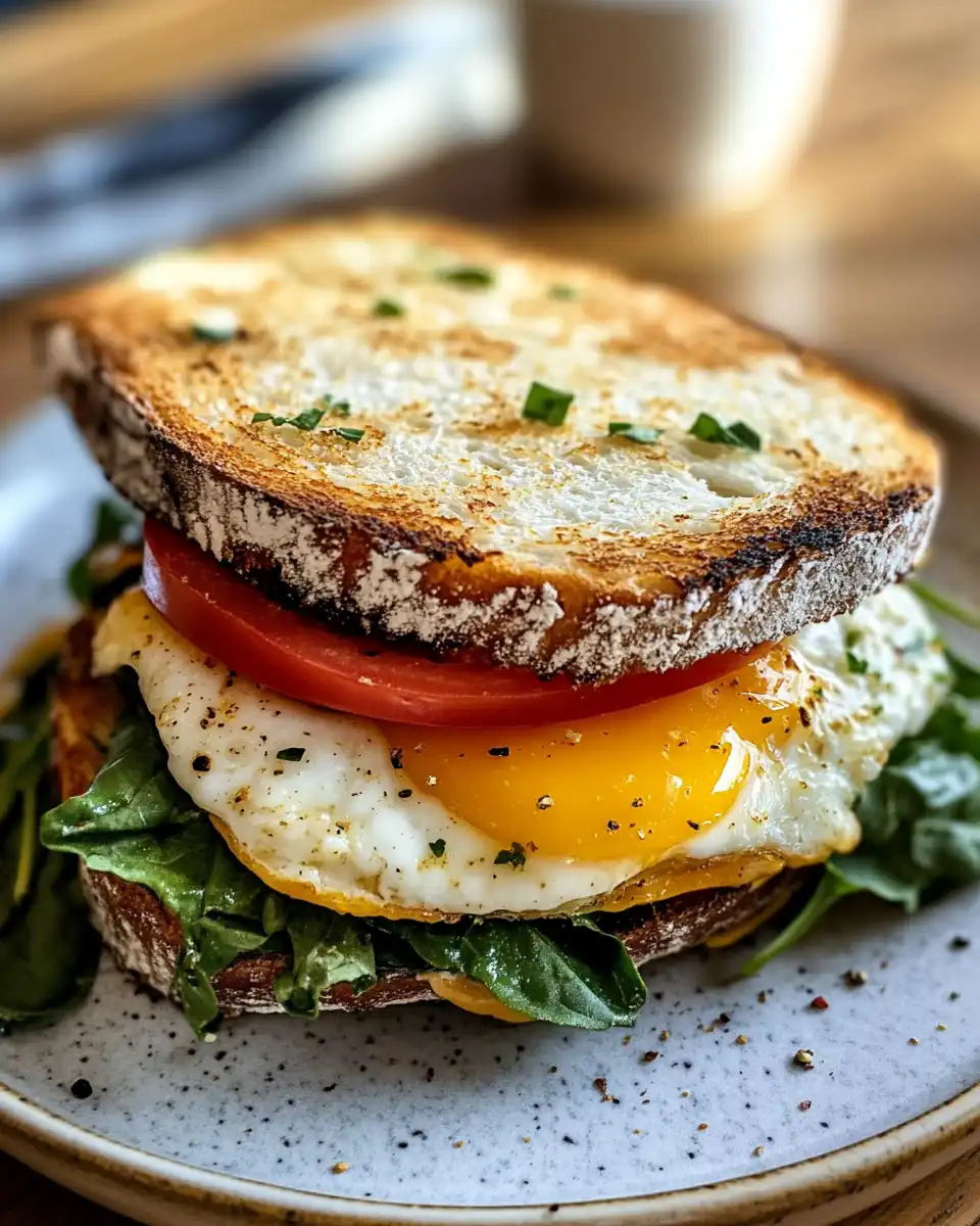 Ingredients for Mediterranean breakfast sandwich including eggs, bacon, cheese, and greens