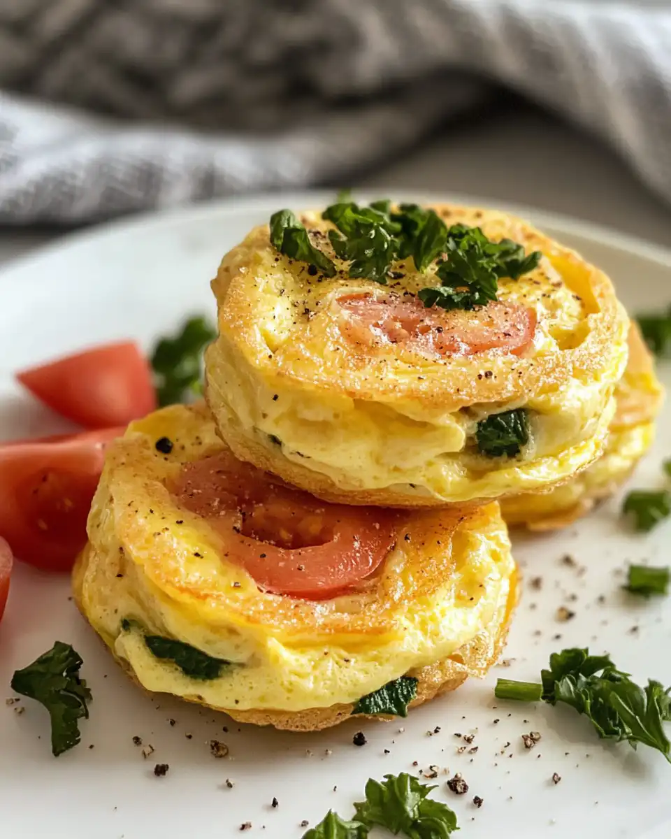 Serving of muffin tin omelets with side dishes on table